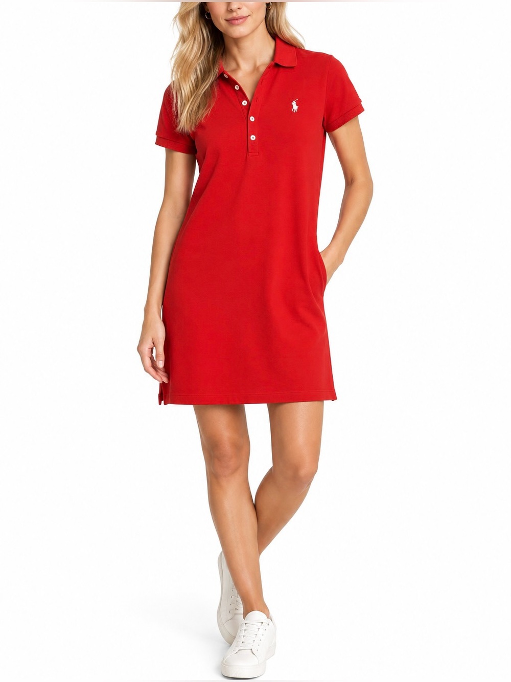 Ralph Lauren 100% Cotton Red Polo Mini Dress M Preppy Americana Embroidered Logo
